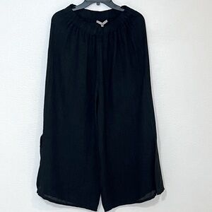 Tempo Paris black linen split leg crop pants